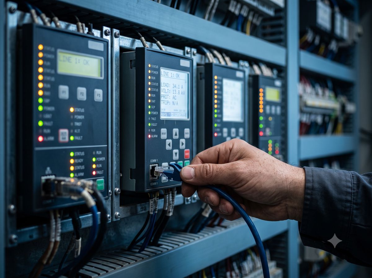 Painel de proteção com relés digitais em subestação